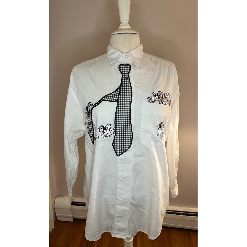 Vintage Disney Catalog 101 Dalmatians Embroidered Tie Button Down Shirt Large
